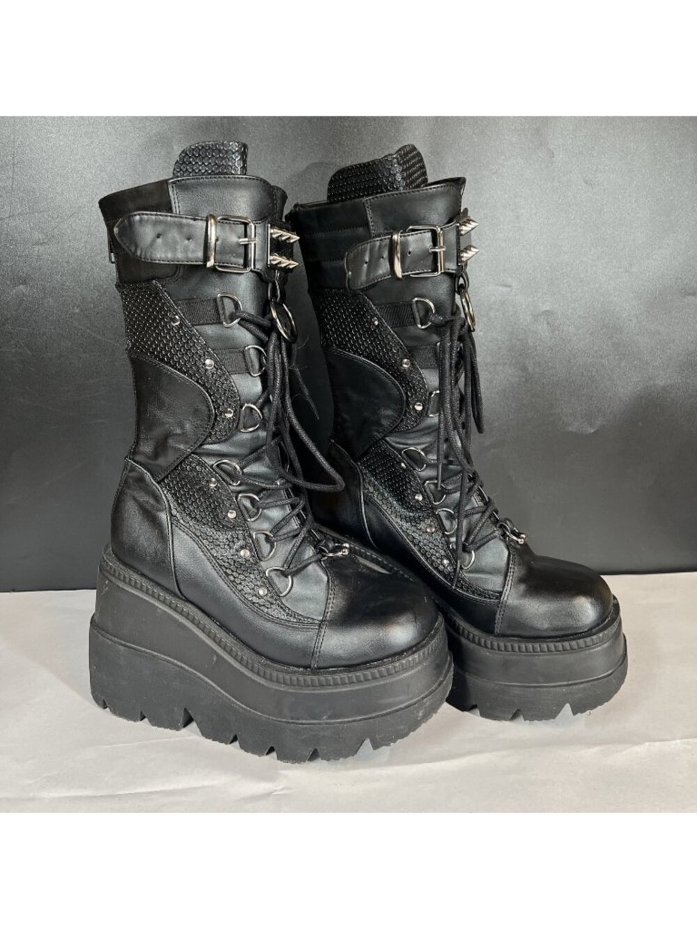 Demonia Shaker 70 Platform Black Mid-Calf Boots Women's Size 6